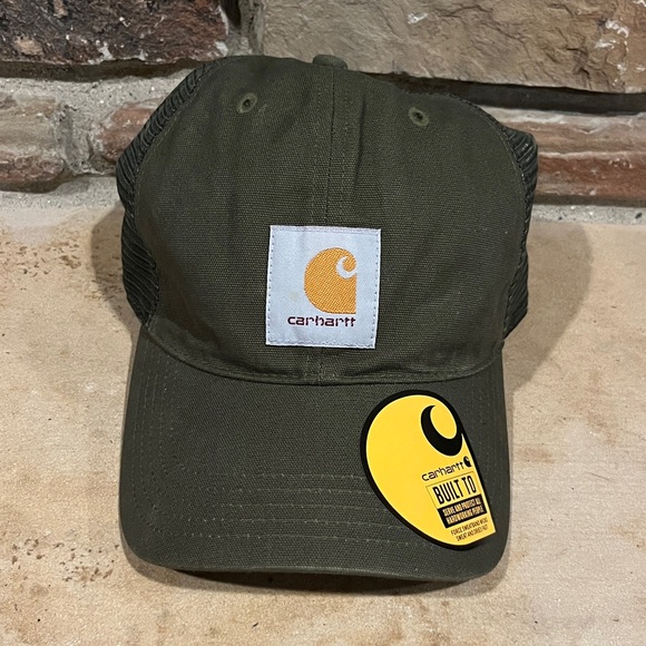 Carhartt Olive Green Mesh Back Canvas Hat with Logo Patch - Picture 1 of 7